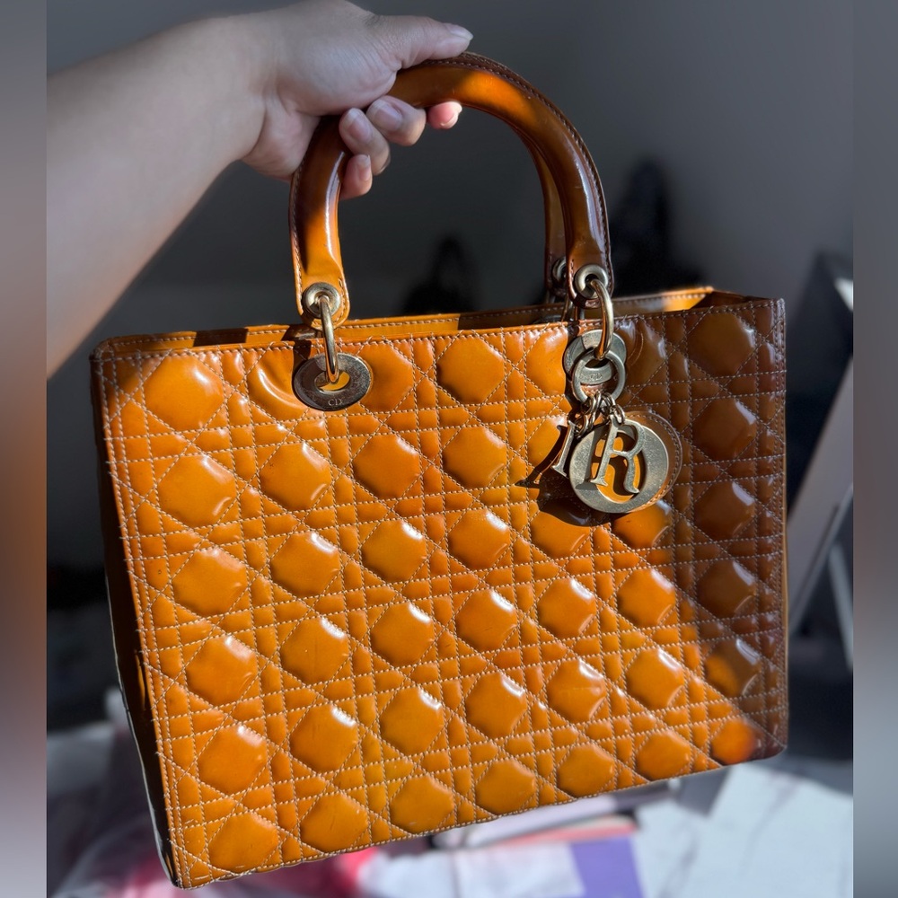 Lady Dior Cannage Patent Handbag Large